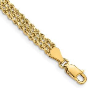 14k 4.5mm Wide Triple Strand Rope Bracelet